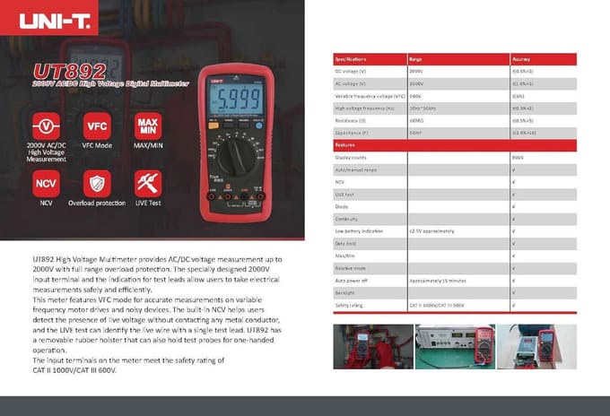 Hoogspanningsmultimeter AC/DC 2000 V met VFC-modus en NCV-functie