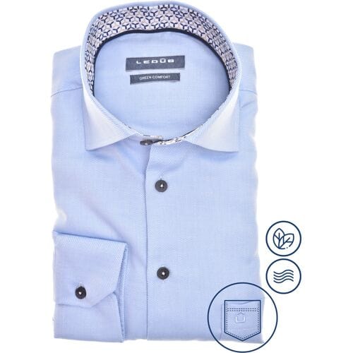 Ledûb Overhemd Plain Twill Fantasy Collar Licht Blauw / male