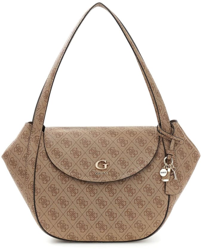 GUESS schoudertas handtas Coleen Logo Flap Shoulder Bag Latte Logo Lichtbruin