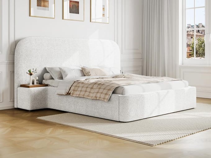 Vente-unique Bed met opbergruimte stof wit 160 x 200 cm