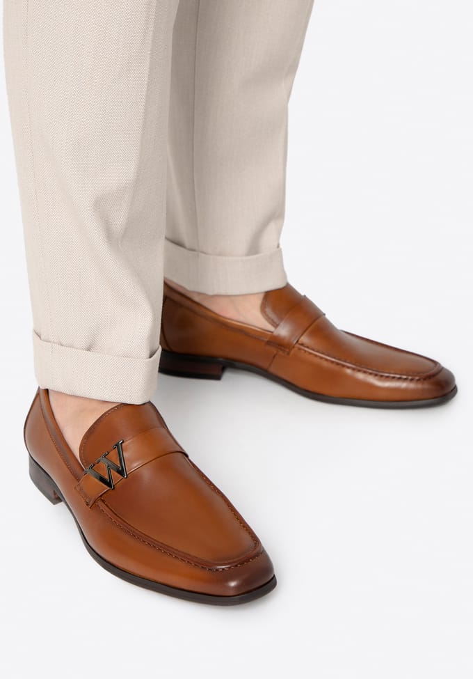 Wittchen Heren mocassins van echt leer met metalen logo, bruin