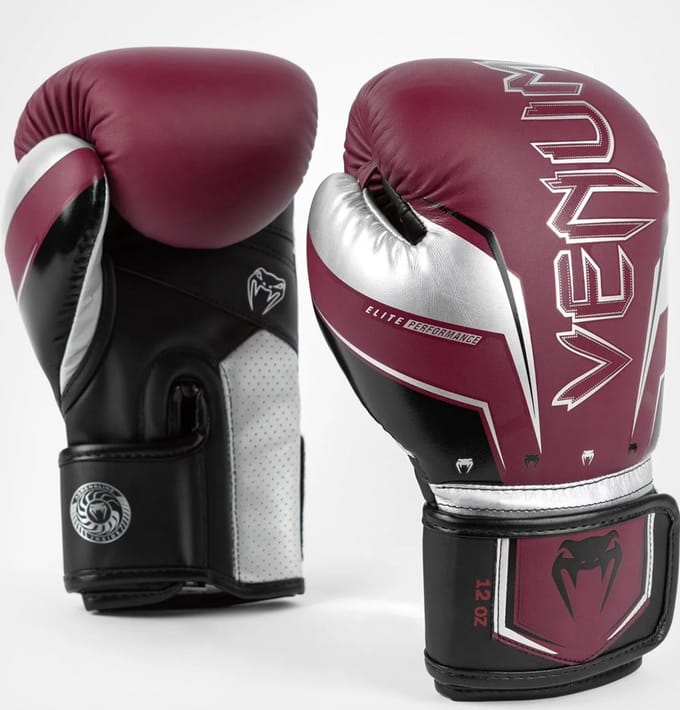 Venum Elite Evo Bokshandschoenen – Bordeaux/Zilver – 14 oz