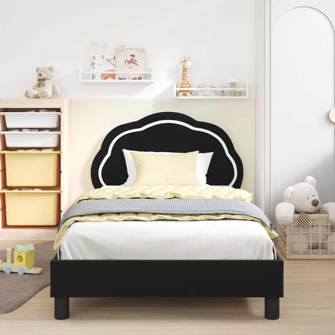 vidaXL - Kinderen - bedframe - met - hoofdboard - Zwart - 90 - x - 190 - cm - Fluweel