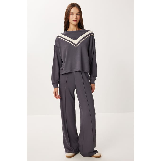 Kleurblok Ribben Co-Ord Set met Wijde Pijpenbroek