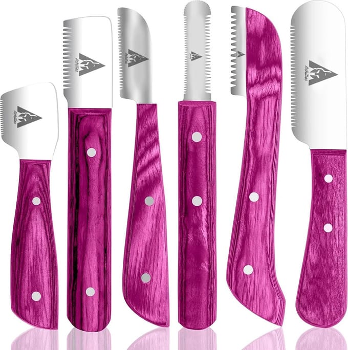 Achilles® Pinku (桃色) - Trimmes Set Kat & Hond - Plukmes - Stripmes Set – Beukenhout Hoog Kwaliteit