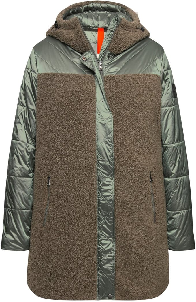 Ulla Popken - Dames - Jasje stiksel/teddyfleece capuchon ritszakken - Kaki - Maat 46+
