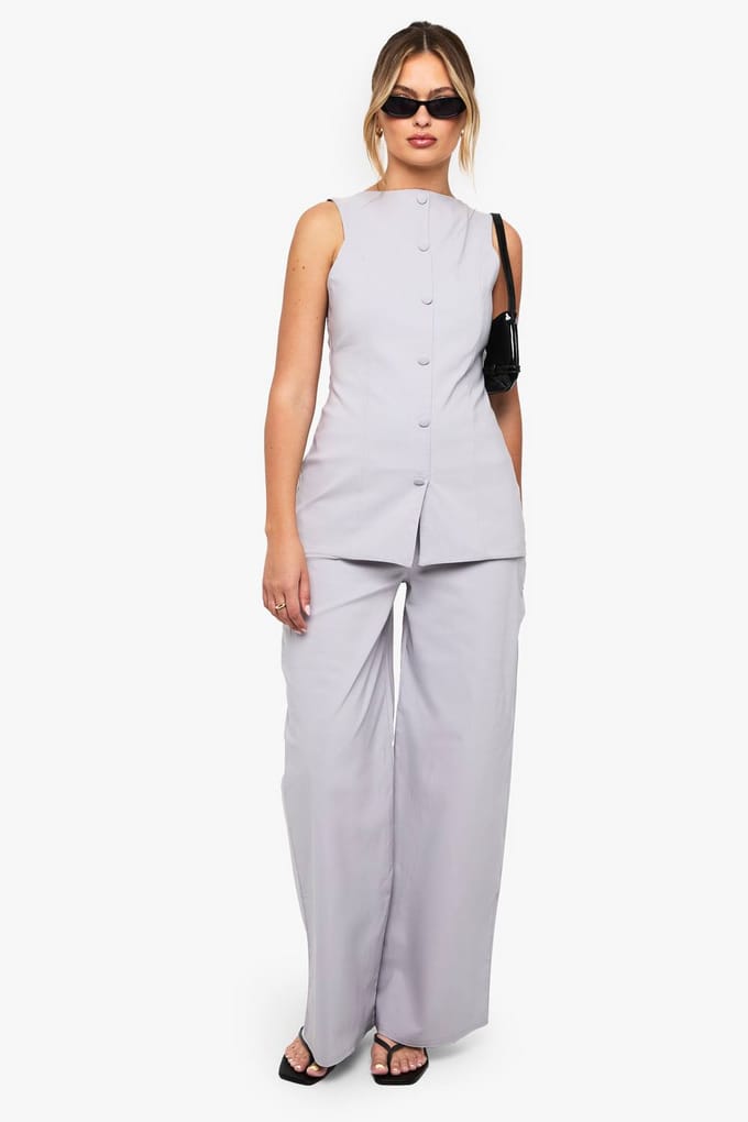boohoo Dames Superstretch getailleerd lang vest | Taupe | Maat: 36