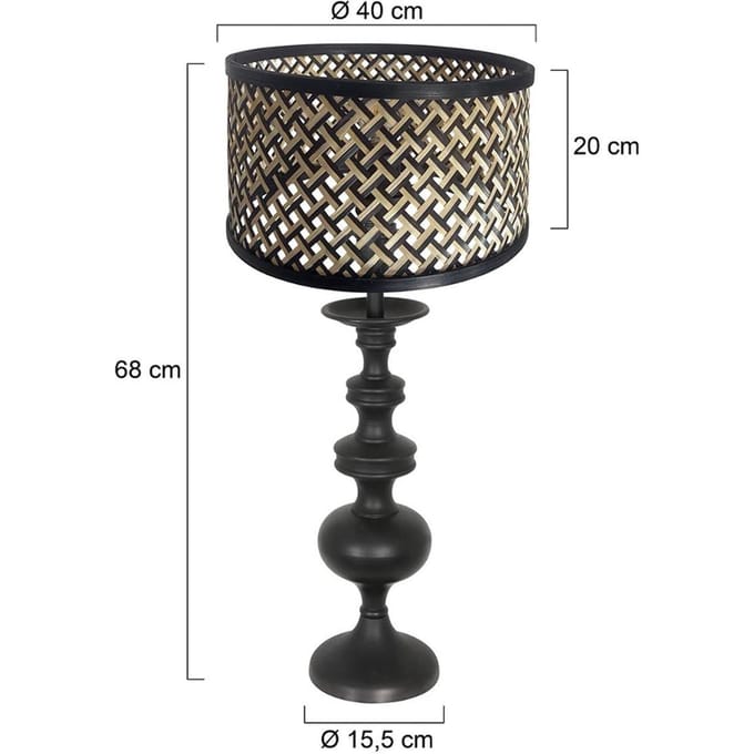 Tafellamp Lyons 3749ZW Zwart met naturel bamboe kap en snoer schakelaar - Trendy ontwerp van Anne Light voor binnen gebruik