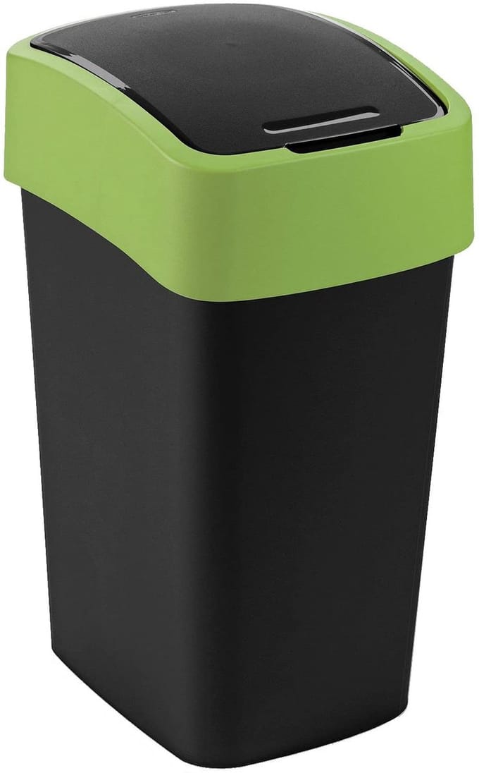 Curver Flip Bin Serie - Vuilnisbak - 45L - Zwart/Groen - Dubbele Opening