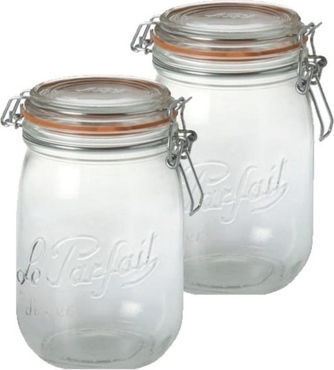 Le Parfait Voorraad/weckpot - 2x - glas - transparant - 17,6 x 8,5 cm - 1 L