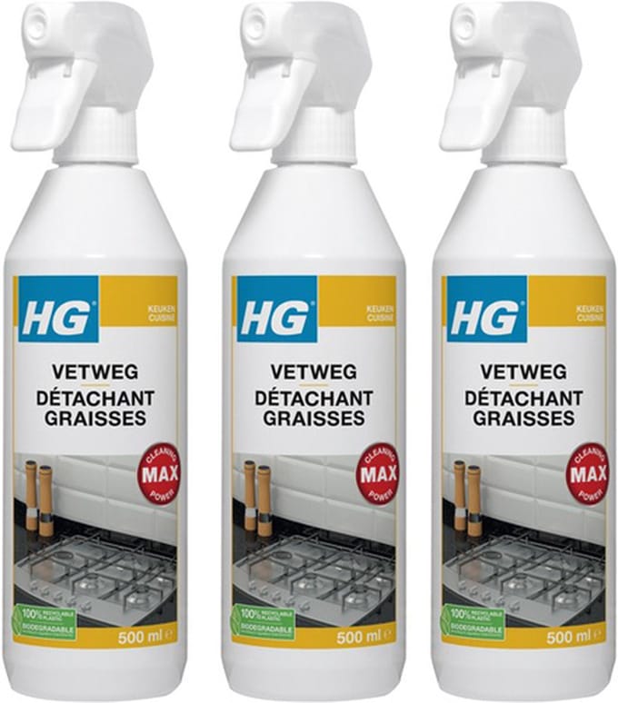 HG vetweg 500ML - 3 stuks + Gratis KD Spons