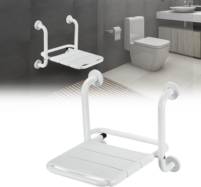 Douchekruk - Opklapbare wandhouder - In hoogte verstelbaar - Wit B 42 x D 35 x H 44 cm