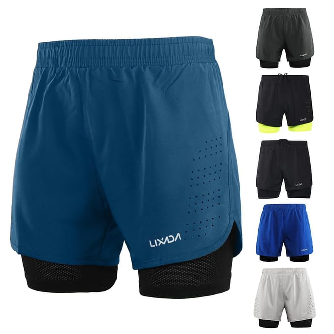 Lixada Short de course 2 en 1 pour hommes, séchage rapide, respirant, entraînement actif, exercice, jogging, cyclisme, avec doublure plus longue L bleu