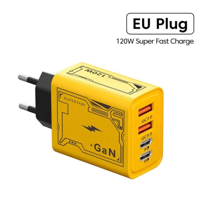 120W 4-poorts telefoonladeradapter 2 USB + 2 Type C PD Snel opladen mobiele telefoon USB-laderadapter voor iPhone Huawei Samsung EU Plug