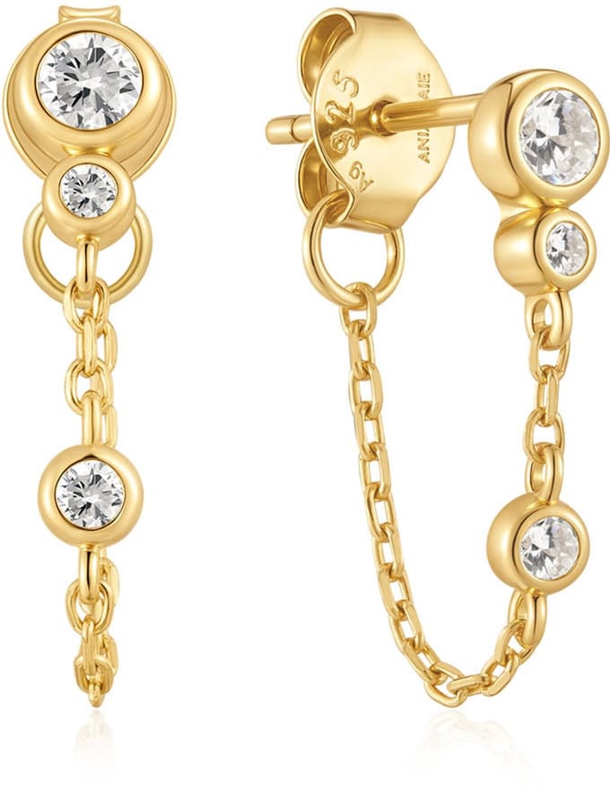 Gold Drop Chain Stud Earrings E