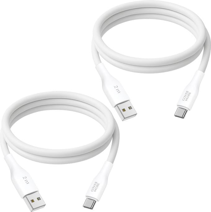 2x usb C kabel - Usb A naar usb C - Oplaadkabel - Usb lader - Stevig - Lange levensduur - Lader - 3 meter - Lang - Wit