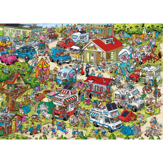 Ravensburger puzzel Holiday Resort 1 - Camping cartoon legpuzzel 1000 stukjes.