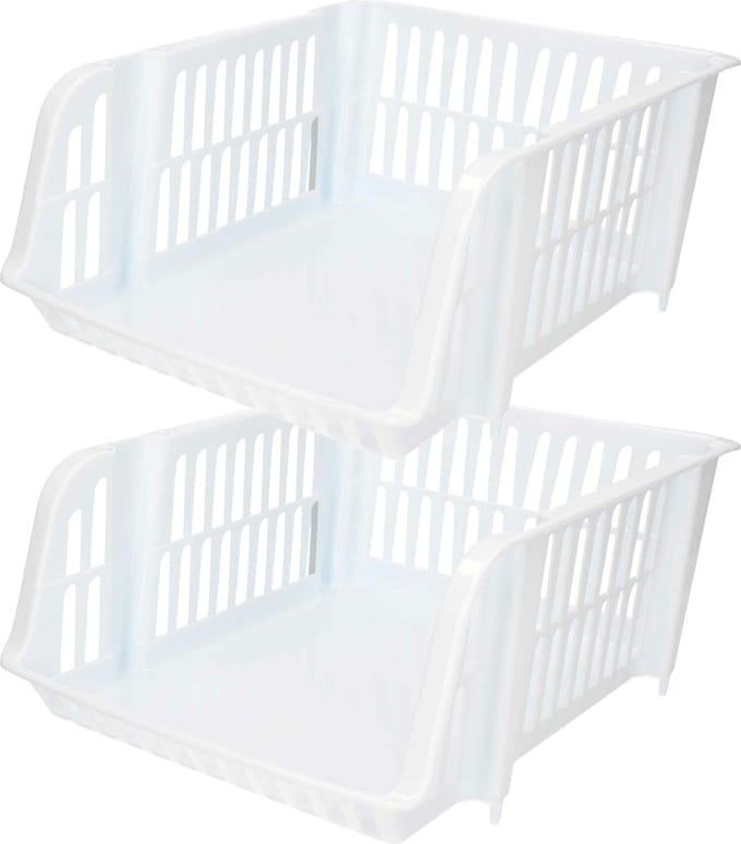 Plasticforte Stapelbare opbergmand - 2x - Wit - 16L - kunststof - 38 x 28 x 15 cm