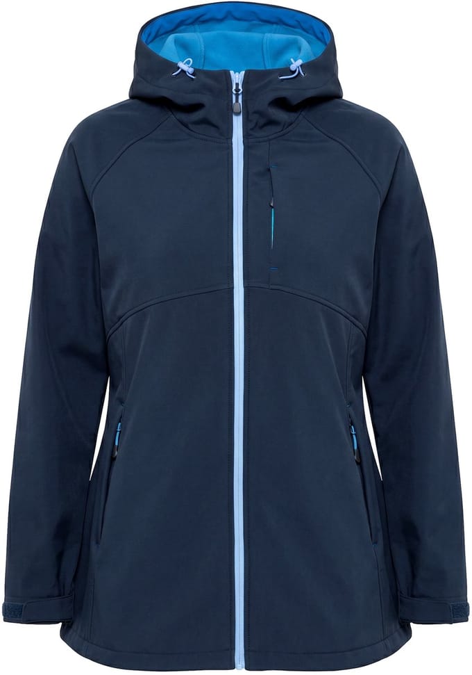 Ulla Popken - Dames - Softshelljas capuchon ritszakken klittenband - Marine - Maat 46+