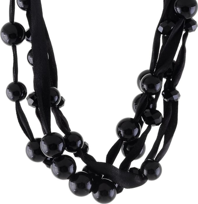 Behave® Ketting Zwart Lint - Met Kralen - 46 cm