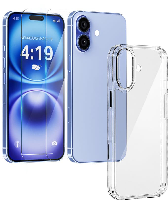 Hoesje geschikt voor iPhone 16 Plus Transparant - 2x screenprotector - beschermglas screen protector- Anti Shock case