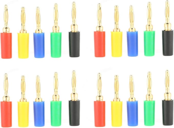 Set van 20 Gemengde Kleuren 2mm Banaanstekkers voor Audio en Testapparatuur