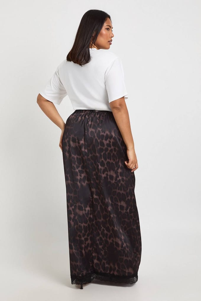 boohoo Dames Plus Geweven Luipaard Kant Maxi Rok | Black | Maat: 24