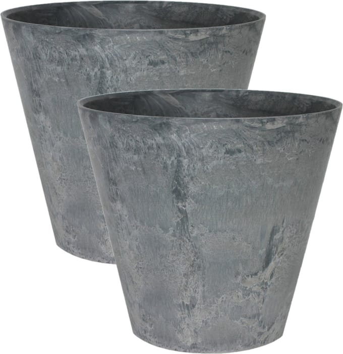 Ter Steege Plantenpot/bloempot - 2x - natuursteen look grijs - D27 x H24 cm