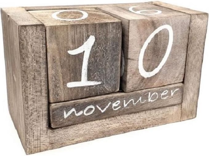 Blok kalender - Hout - Nederlandse Tekst - 10x16cm - Naturel - Eeuwigdurende kalender