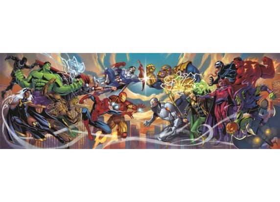Clementoni - Puzzel - 1000 Stukjes - Marvel Heroes vs Villains - Panorama Formaat - Compact Box