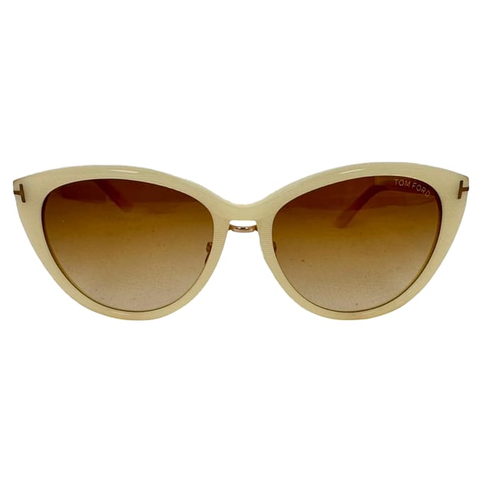Tom Ford Cat-Eye Geverfde Zonnebril in Ecru Acetaat