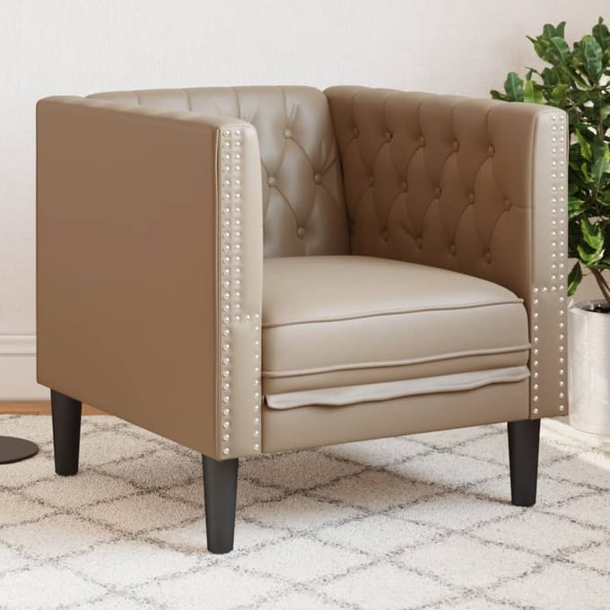 vidaXL - Fauteuil - Chesterfield-stijl - kunstleer - cappuccinokleurig