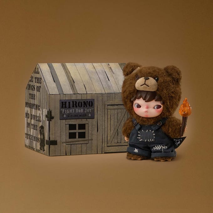 POP MART Hirono Living Wild-Vecht voor Vreugde Pluche Pop brown