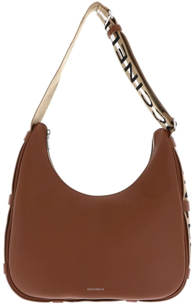 COCCINELLE schoudertas Raquel Handbag Double Grainy Leather Cognac / Noir bruine