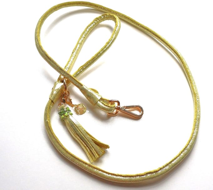 Cavlicious® hondenleiband leder - hondenlijn leer - rondleder - goud - 1.35M