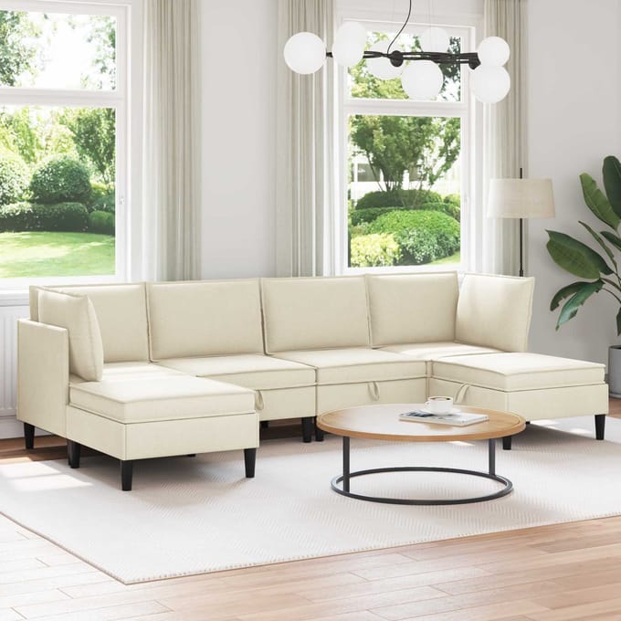 vidaXL Woonkamer Meubelset 6 st Crèmekleurig Stof