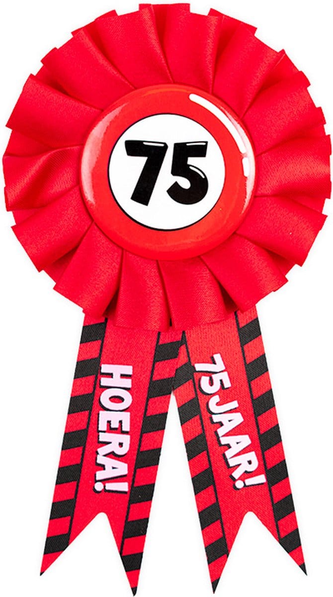 Paperdream 75 jaar rozet - leeftijd badge - 75e verjaardag - rood - feestartikelen
