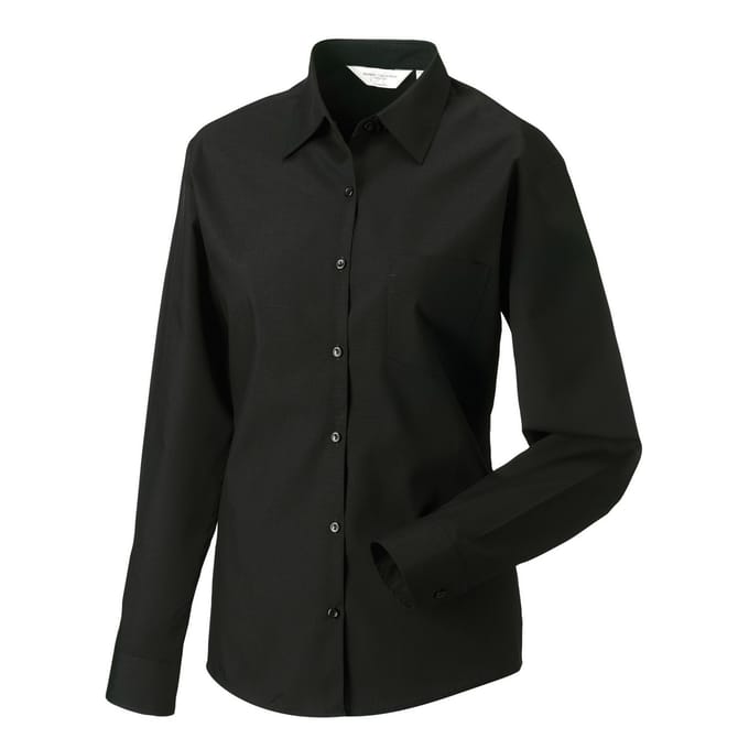 Russell Collection Dames/Dames Poplin Easy-Care Formeel Overhemd Met Lange Mouwen (Zwart)