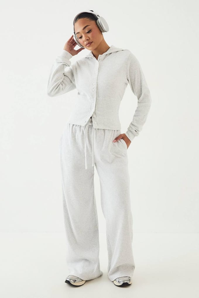 Dames Dsgn Studio Doorknoop Geribbelde Top Met Capuchon En Tailleband | Asgrijs | Maat: Medium