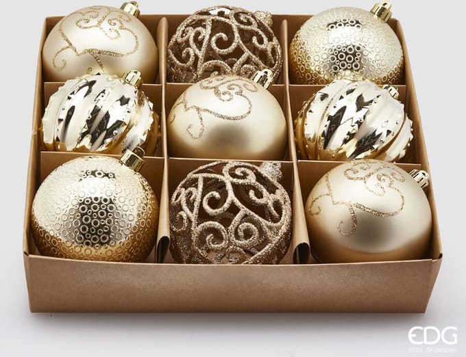 EDG - Enzo De Gasperi Champagne kerstballen mix PVC D8 - set van 9st