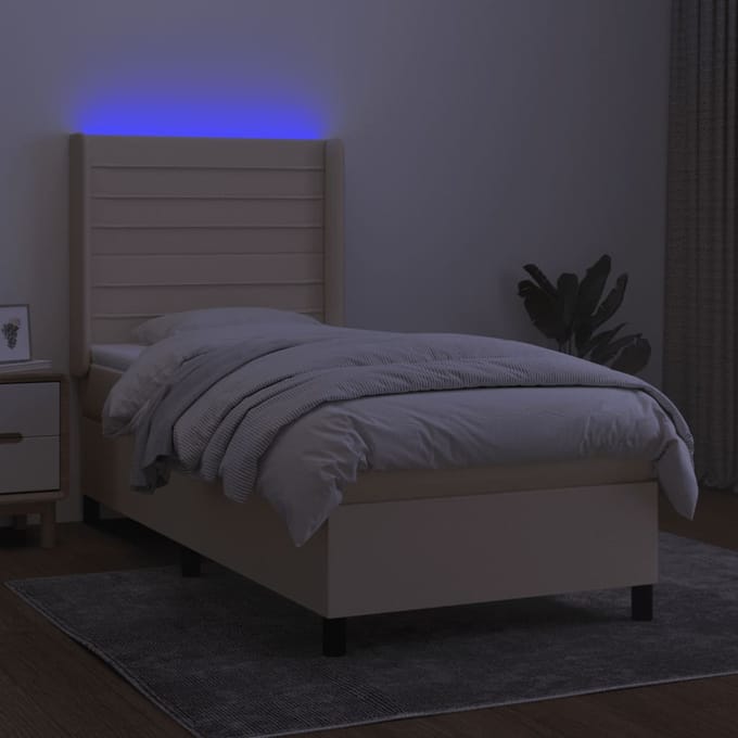 vidaXL - Boxspring - met - matras - en - LED - stof - crèmekleurig - 100x200 - cm
