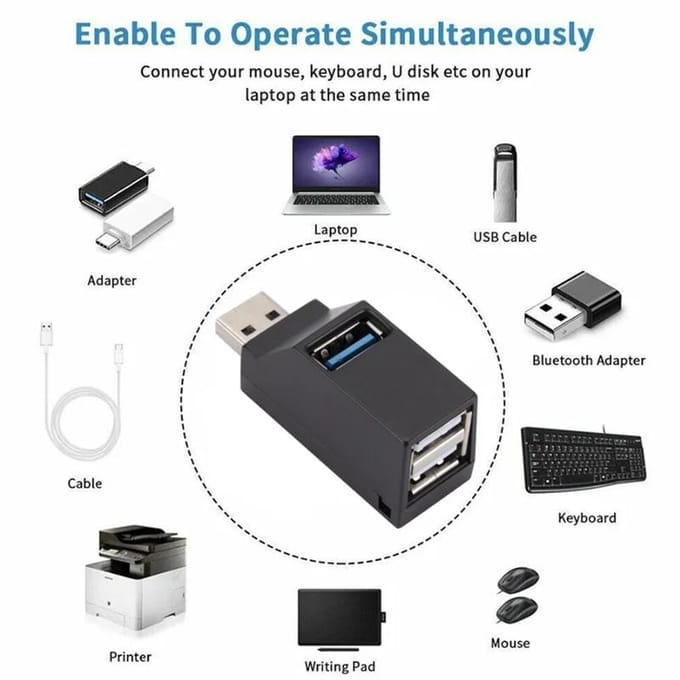 3-poorts USB 3.0 HUB Mini USB-adapter Splitter OTG-adapter 5 Gbps hoge snelheid U-schijflezer voor laptop-pc black