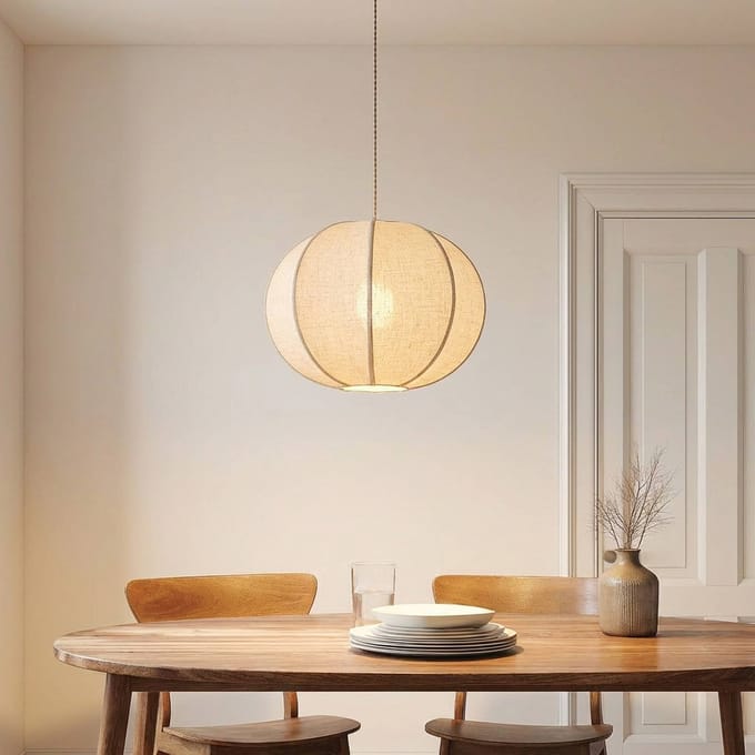 Lindby - Hanglamp - 1licht - Linnen, metaal - H: 35 cm - E27 - beige