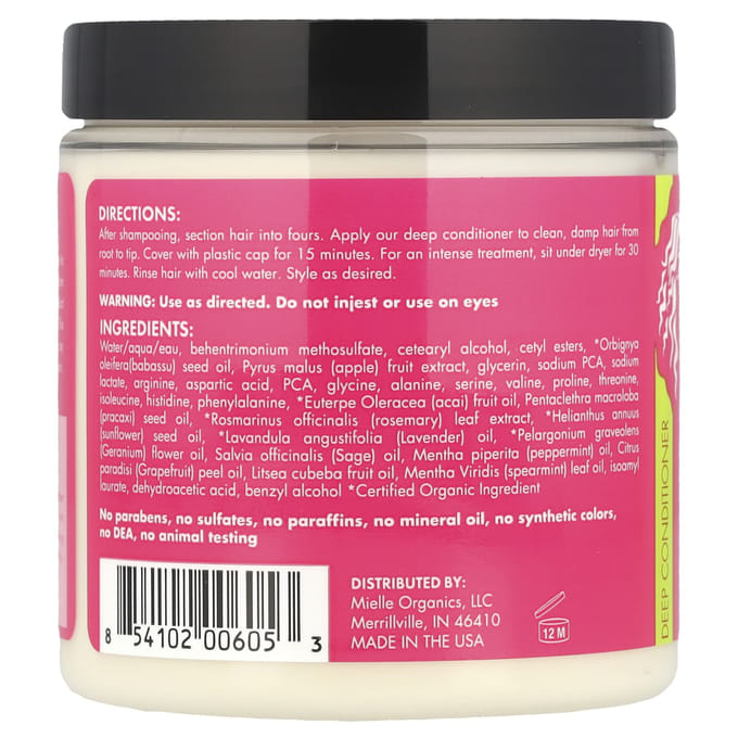 Mielle, Deep Conditioner, All Hair Types, Babassu & Mint, 8 oz (227 g) white