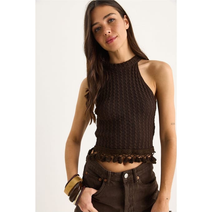 Gestructureerde Halternek Fitted Crop Blouse