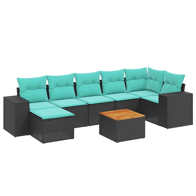 vidaXL - 8-delige - tuinbankset - met - kussens, - zwart - polyrotan
