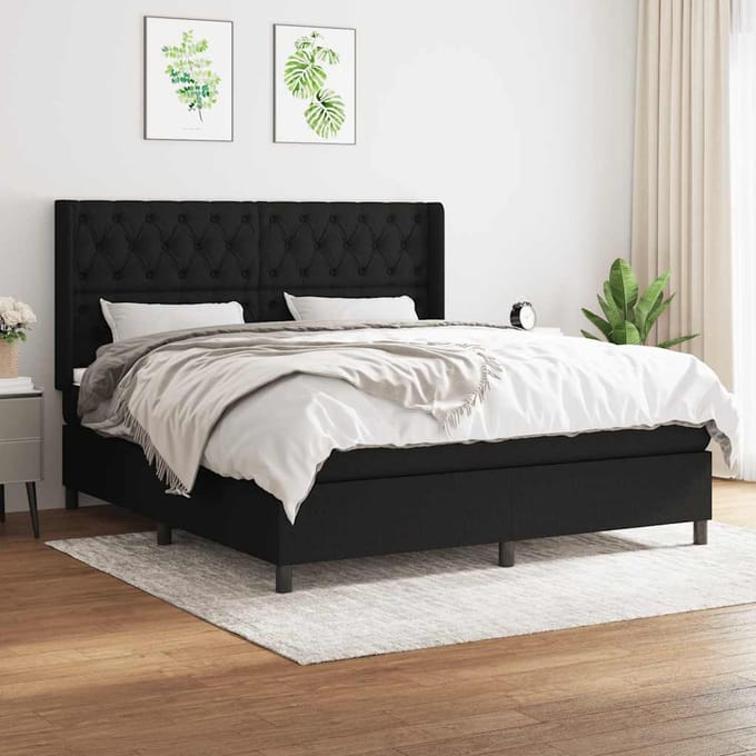 vidaXL - Boxspring - met - matras - stof - zwart - 160x200 - cm