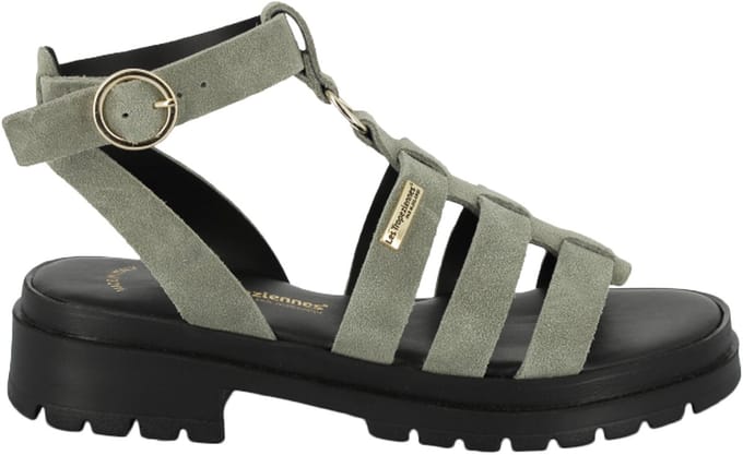 Tobosued platte leren sandalen