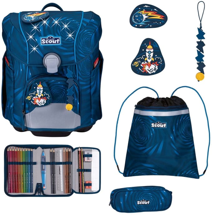 Scout schooltas Micro Set LED 4-delig Rocket Rider donkerblauw