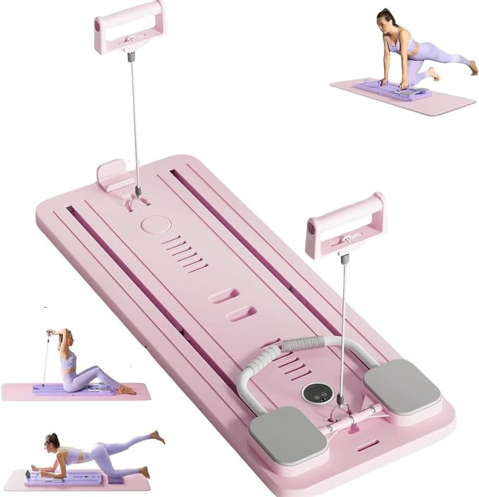 Opvouwbaar Pilates Board - Core Trainer - Full Body Workout - Automatische Rebound - Middelgroot - Roze